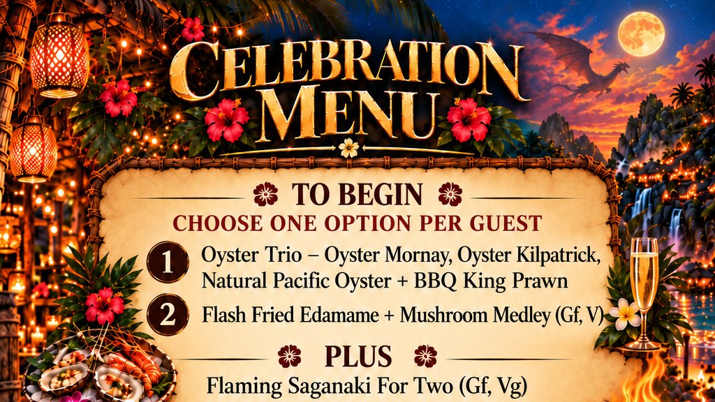 Celebration Menu: to begin, choose one option per guest