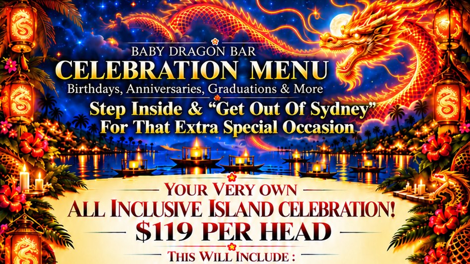 Celebration Menu: your very own all-inclusive island celebration, $119 per head